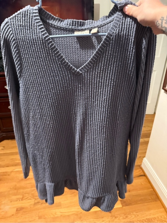 LOGO by Lori Goldstein Sweaters - LOGO by Lori Goldstein Slate Blue V-Neck Ribbed Pullover